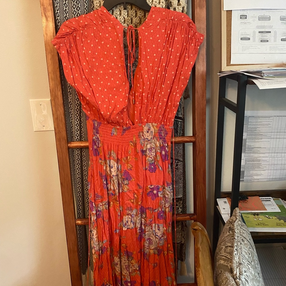 Free People Red Floral Maxi Dress NWOT